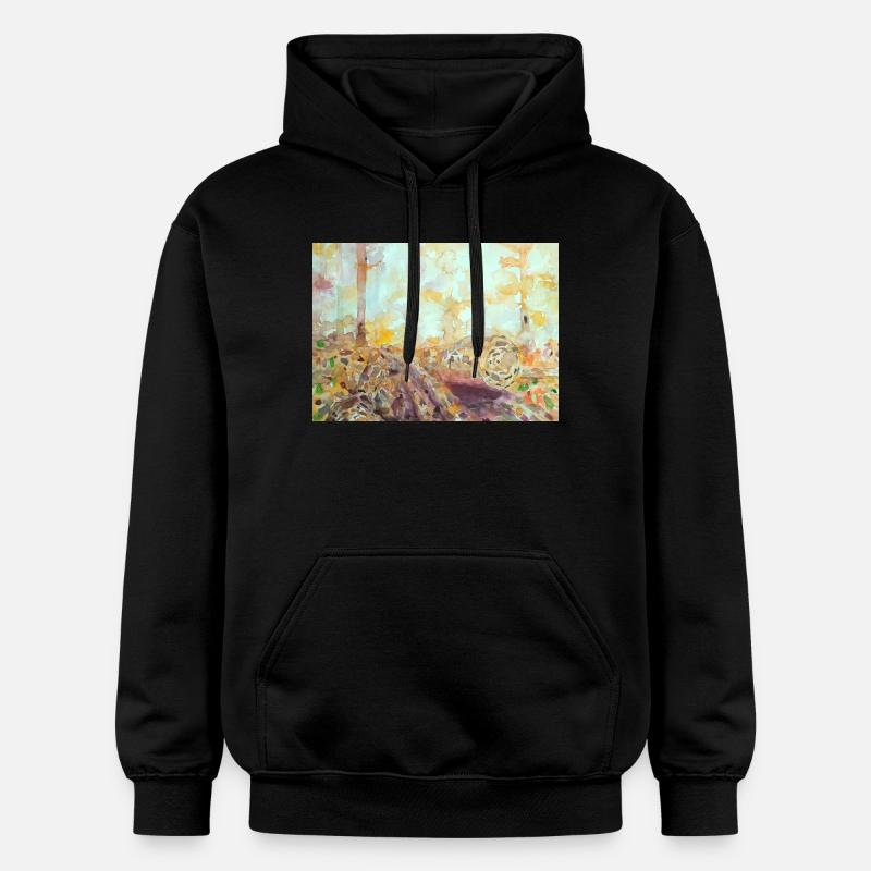 Paysage aquarelle forestier automne - Sweat à capuche Softstyle® Gildan Unisexe - noir