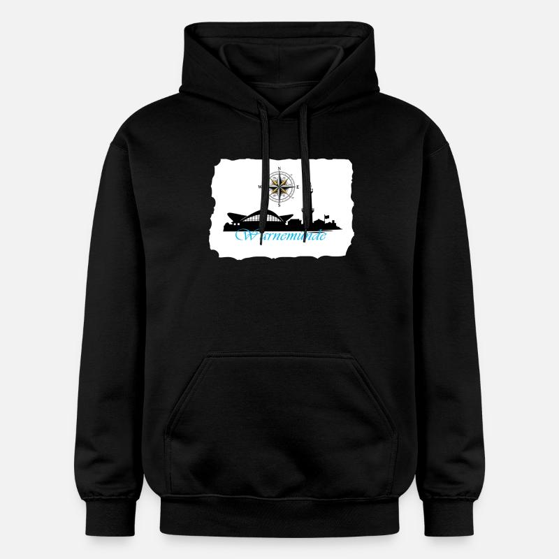 Warnemünde Compass & Lighthouse Silhouette - Gildan Unisex Softstyle® Midweight Hoodie - black