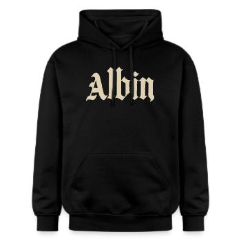 Abhin in Gothic Script - Gildan Unisex Softstyle® Midweight Hoodie - Schwarz - Vorne - Marisol (170cm) & Nik (191cm)