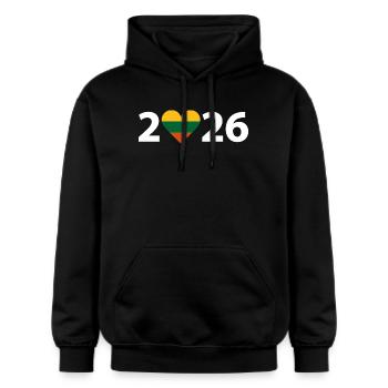 I love Lithuania 2026, vacation in Lithuania 2026 - Gildan Unisex Softstyle® Midweight Hoodie - black - Front - Marisol (170cm) & Nik (191cm)