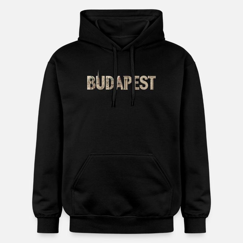 BUDAPEST – Conception typographique architecturale - Sweat à capuche Softstyle® Gildan Unisexe - noir