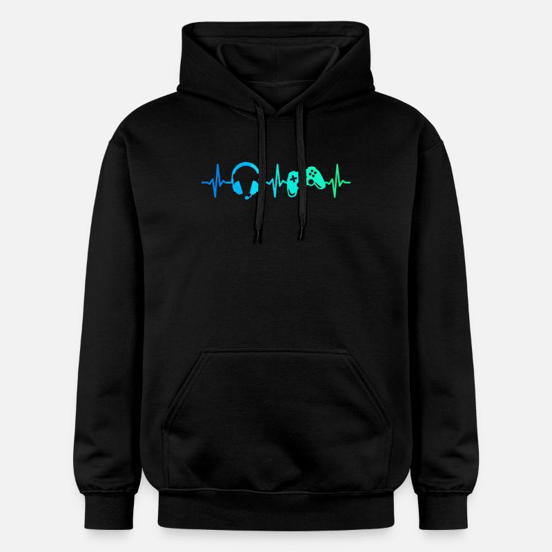 Gamer Herzschlag Gaming Controller Gamepad Headset - Gildan Unisex Softstyle® Midweight Hoodie - Schwarz