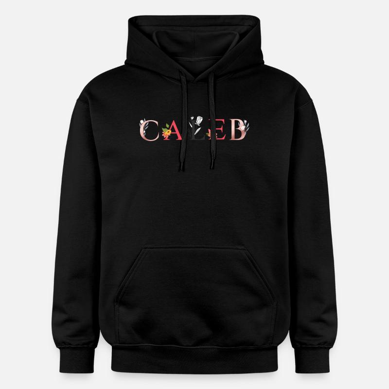 CALEB Namenskunst mit gestickten Blumen - Gildan Unisex Softstyle® Midweight Hoodie - Schwarz
