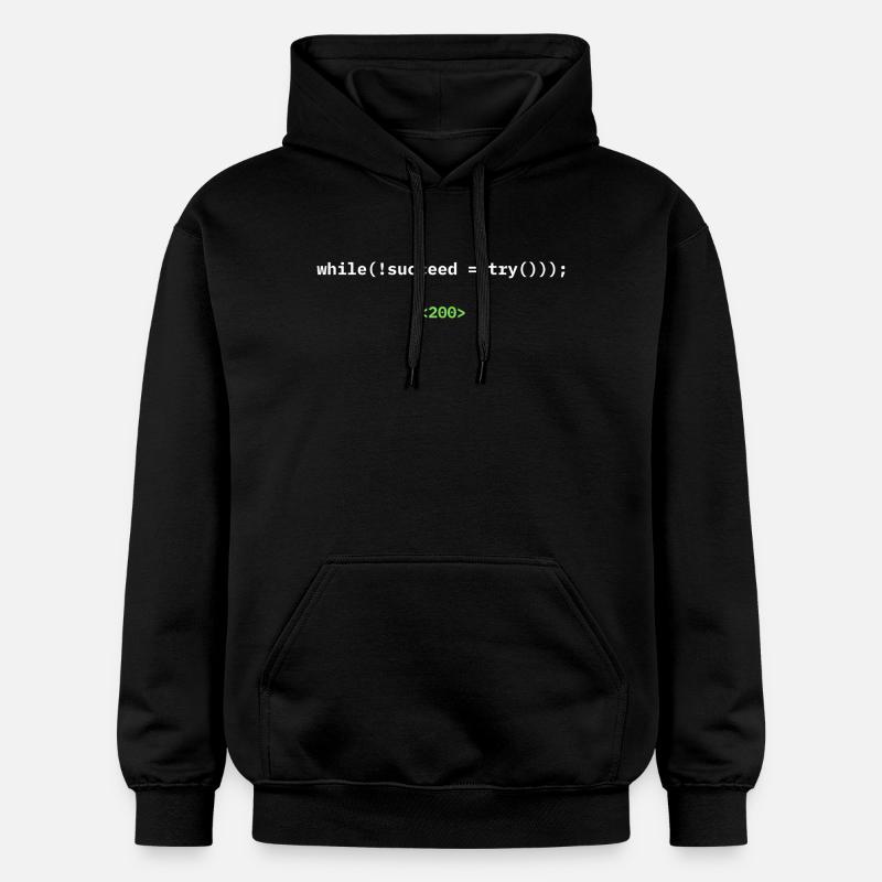 while(!succeed = try())); – Developer Shirt - Gildan Unisex Softstyle® Midweight Hoodie - black