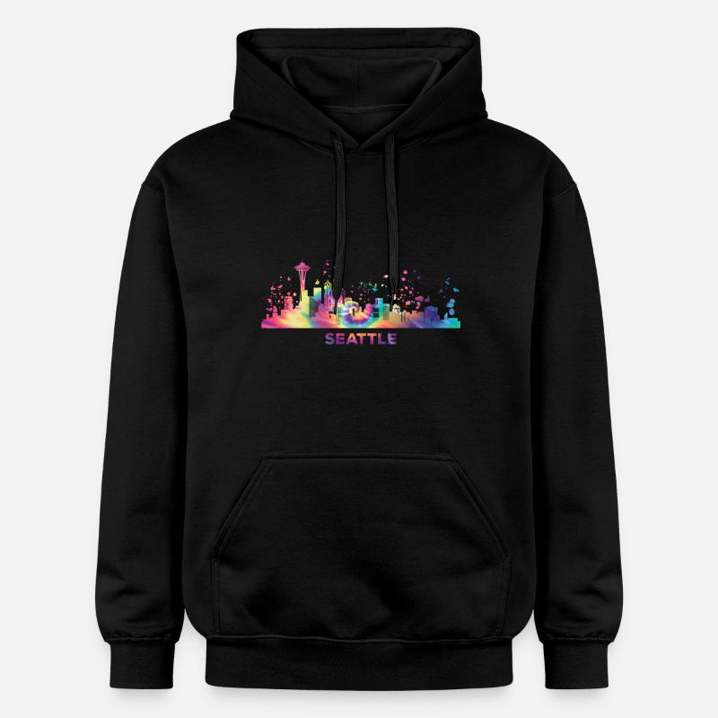 Skyline de Seattle, Seattle - Sweat à capuche Softstyle® Gildan Unisexe - noir