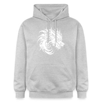 Brüllender chinesischer Drache im Tattoo Style - Gildan Unisex Softstyle® Midweight Hoodie - Hellgrau meliert - Vorne - Liana (172cm) & Jaron (178cm)