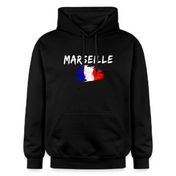 Marseille Frankreich Flagge Stadt Marseille - Gildan Unisex Softstyle® Midweight Hoodie - Schwarz - Vorne - Marisol (170cm) & Nik (191cm)