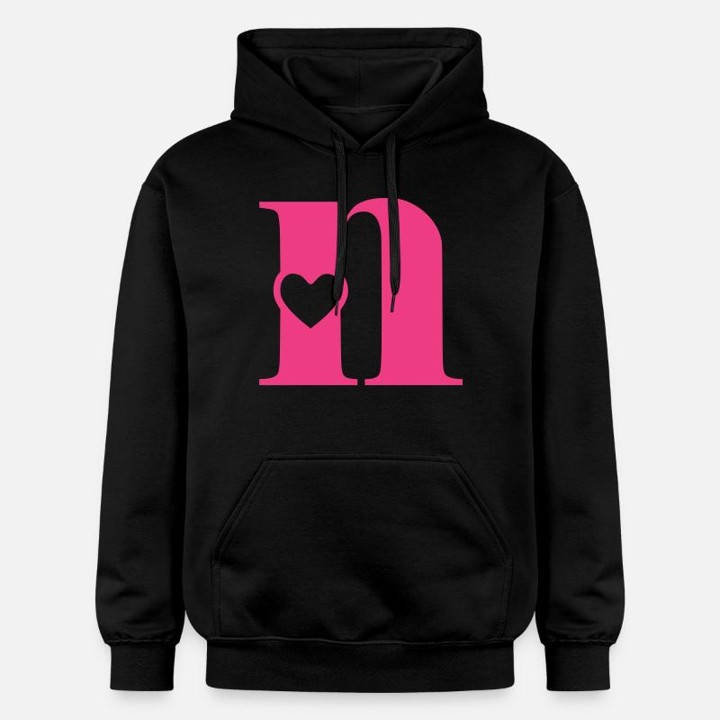 Buchstabe n Anfangsbuchstabe mit Herz - Gildan Unisex Softstyle® Midweight Hoodie - Schwarz