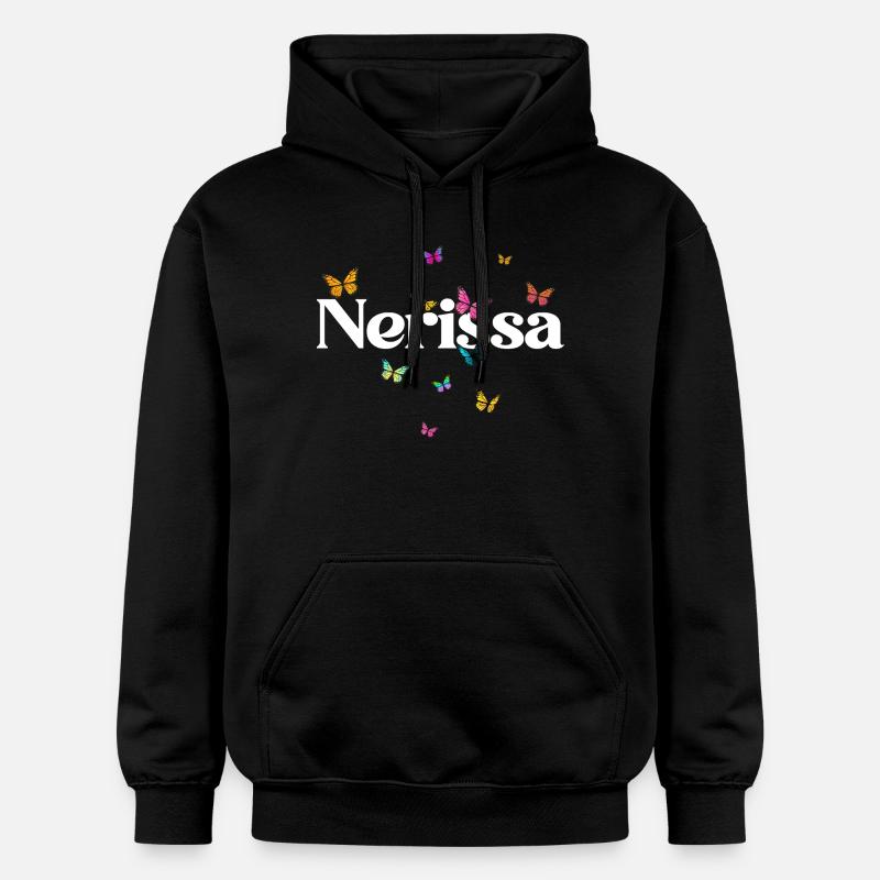 Schöner Mädchenname NERISSA mit Schmetterlingen  - Gildan Unisex Softstyle® Midweight Hoodie - Schwarz