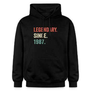 legendär seit 1987 - Gildan Unisex Softstyle® Midweight Hoodie - Schwarz - Vorne - Marisol (170cm) & Nik (191cm)