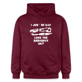 Baryonyx Fossil Kopf - Gildan Unisex Softstyle® Midweight Hoodie - Maroon - Vorne - Liana (172cm) & Jaron (178cm)