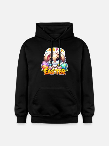 Happy Easter - Easter Bunny Illustration - Gildan Unisex Softstyle® Midweight Hoodie - black