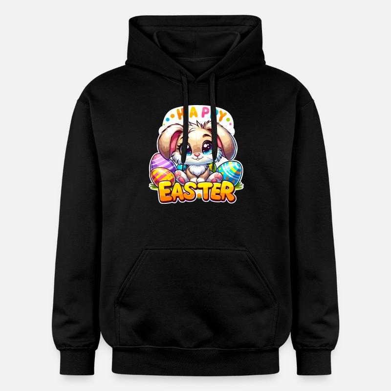 Happy Easter - Easter Bunny Illustration - Gildan Unisex Softstyle® Midweight Hoodie - black