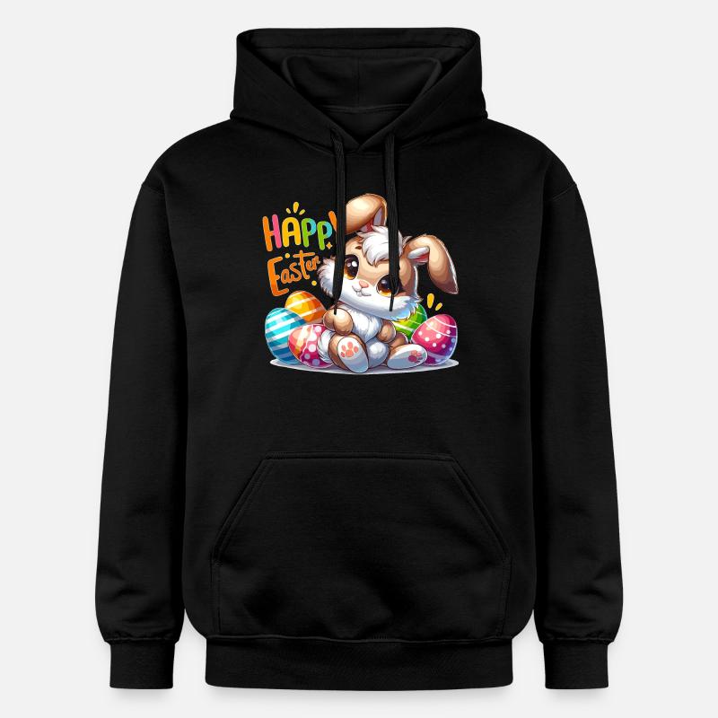 Happy Easter - Easter Bunny Illustration - Gildan Unisex Softstyle® Midweight Hoodie - black