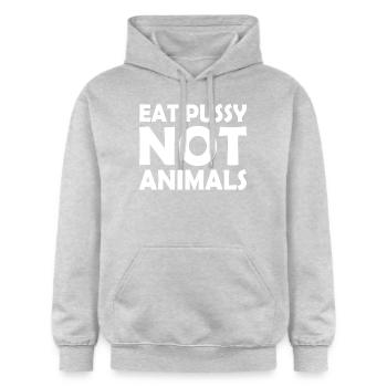 Eat pussy not animals - Gildan Unisex Softstyle® Midweight Hoodie - Hellgrau meliert - Vorne - Liana (172cm) & Jaron (178cm)