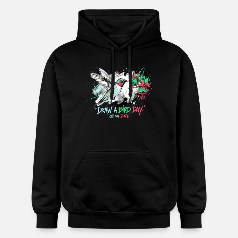 Éclaboussure d’encre colibri avec fleurs - Sweat à capuche Softstyle® Gildan Unisexe - noir