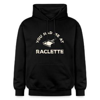 You Had Me At Raclette Melted Cheese Lover Funny - Gildan Unisex Softstyle® Midweight Hoodie - black - Front - Marisol (170cm) & Nik (191cm)