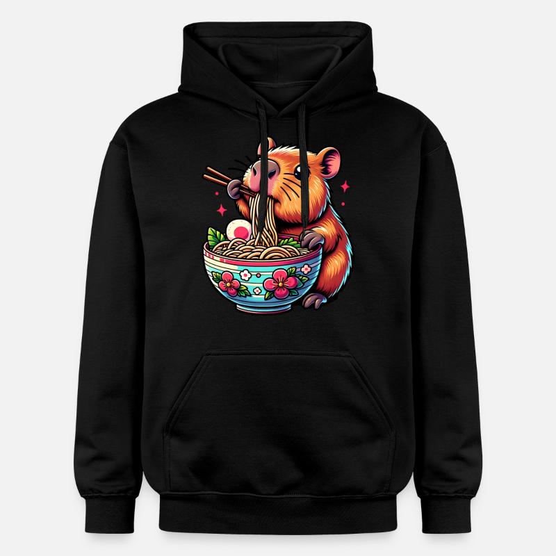 Mignon Kawaii Capybara Ramen Anime - Sweat à capuche Softstyle® Gildan Unisexe - noir