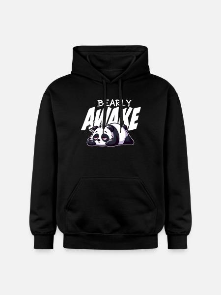 Bearly Awake Panda Illustration - Gildan Unisex Softstyle® Midweight Hoodie - black