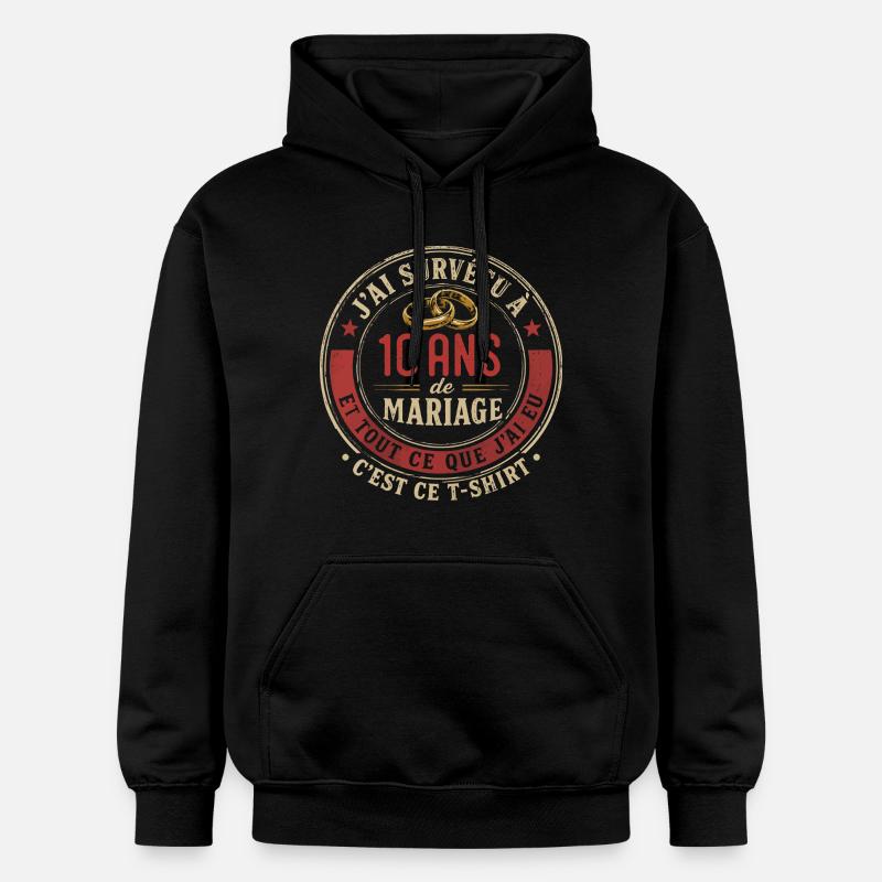 Humour Anniversaire : J'ai Survécu à 10 Ans - Sweat à capuche Softstyle® Gildan Unisexe - noir