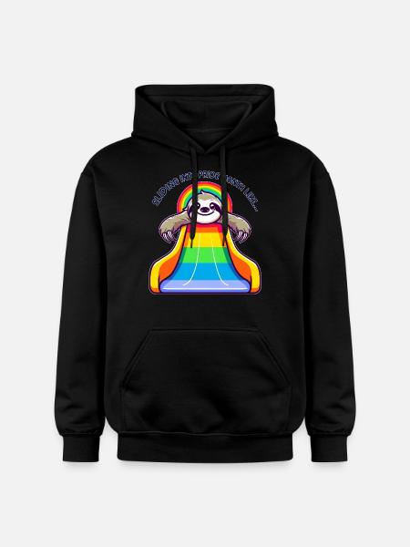 LGBTQ Pride Sloth Rainbow Slide - Gildan Unisex Softstyle® Midweight Hoodie - black