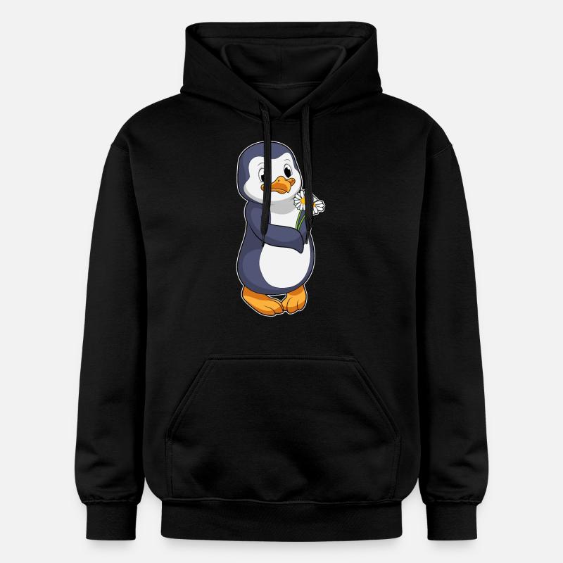 Pinguin mit Gänseblümchen - Gildan Unisex Softstyle® Midweight Hoodie - Schwarz