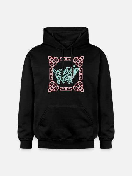 Grisens år, kinesiskt horoskop Kina - Gildan luvtröja unisex Softstyle® Midweight - svart