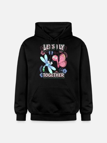 Tecknad fjäril, Alla hjärtans dag, Kärlekskärlek - Gildan luvtröja unisex Softstyle® Midweight - svart