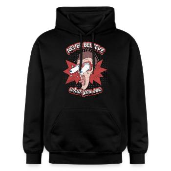 Comic, Comic-Strips, Crazy Man, lustiger Spruch - Gildan Unisex Softstyle® Midweight Hoodie - Schwarz - Vorne - Marisol (170cm) & Nik (191cm)