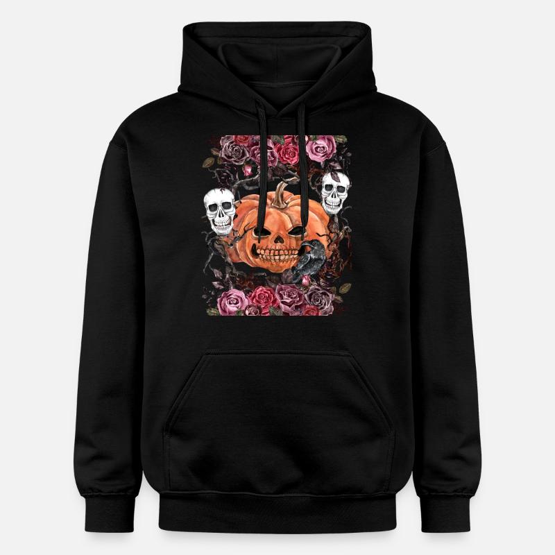 Crânes effrayants avec citrouille d’Halloween - Sweat à capuche Softstyle® Gildan Unisexe - noir