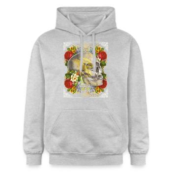 Crâne crâne crâne avec roses vintage - Sweat à capuche Softstyle® Gildan Unisexe - gris clair chiné - Devant - Liana (172cm) & Jaron (178cm)