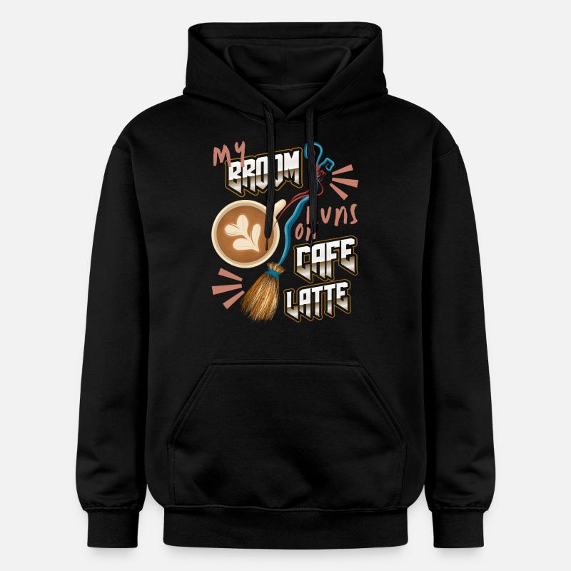 Café Latte, café drôle de dicton avec balai de sorcière - Sweat à capuche Softstyle® Gildan Unisexe - noir