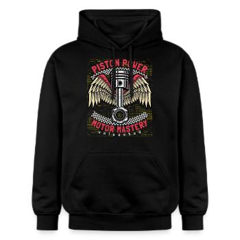 Motorcycle, Biker Saying, Piston, Piston Power - Gildan Unisex Softstyle® Midweight Hoodie - black - Front - Marisol (170cm) & Nik (191cm)