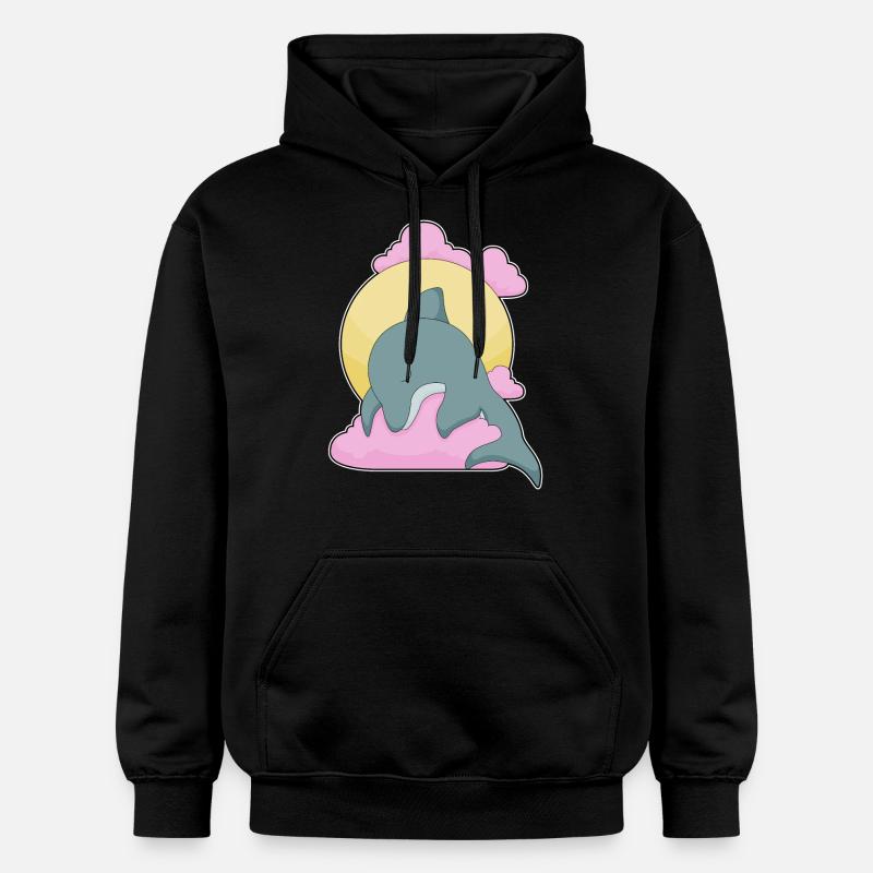 Dauphin Lune Nuages - Sweat à capuche Softstyle® Gildan Unisexe - noir