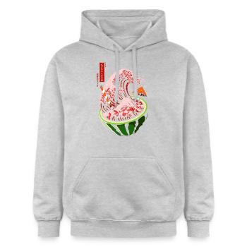 Kanagawa Japan Wassermelone - Gildan Unisex Softstyle® Midweight Hoodie - Hellgrau meliert - Vorne - Liana (172cm) & Jaron (178cm)