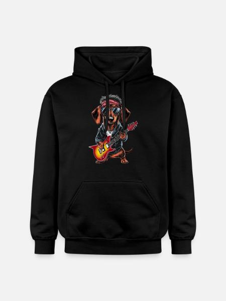 Gravhund i kostumer med guitar - Gildan Softstyle® Midweight unisex-hoodie - sort