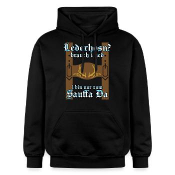Bayerisches Volksfest Lederhose Saufen - Gildan Unisex Softstyle® Midweight Hoodie - Schwarz - Vorne - Marisol (170cm) & Nik (191cm)