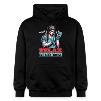 Nurse Practitioner Relax I've Seen Worse Medical - Gildan Unisex Softstyle® Midweight Hoodie - Schwarz - Vorne - Marisol (170cm) & Nik (191cm)