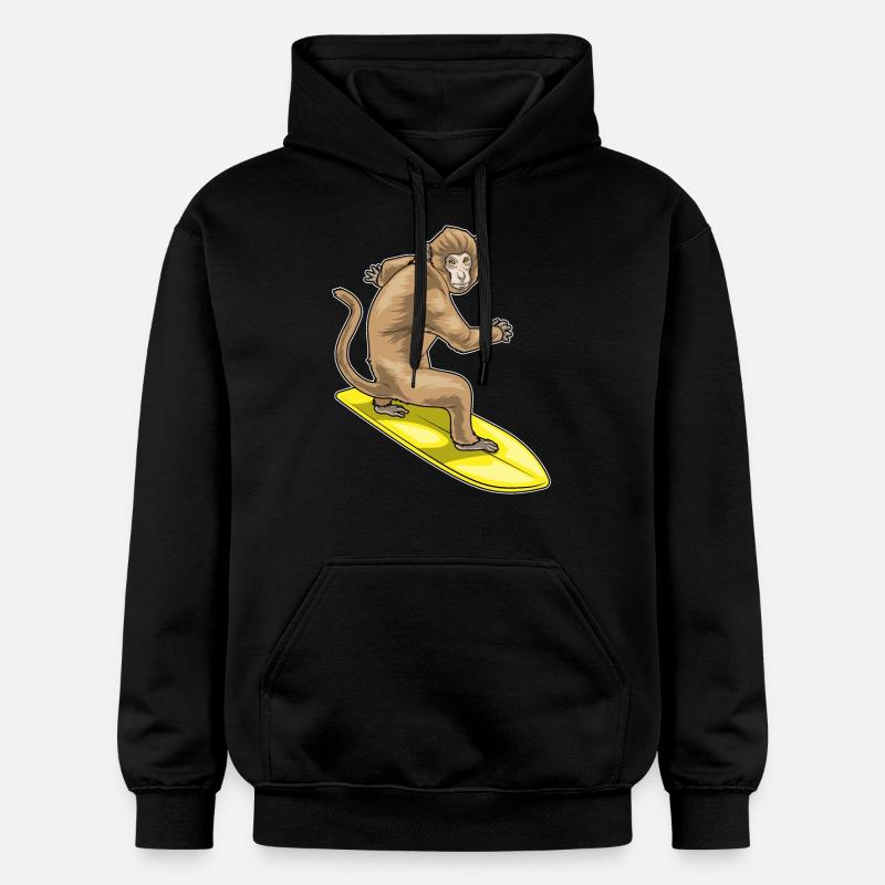 Monkey Surfer Surfboard - Gildan Unisex Softstyle® Midweight Hoodie - black