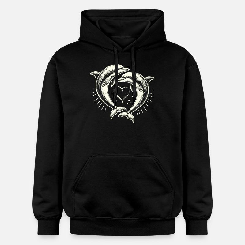 Dauphin, Dauphins Mignons, Coeur - Sweat à capuche Softstyle® Gildan Unisexe - noir