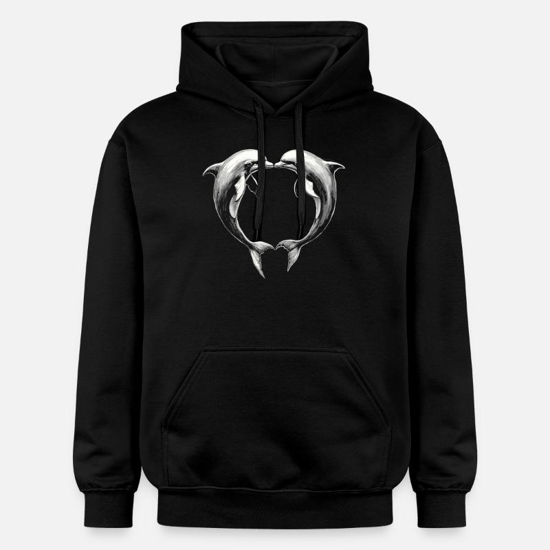 Dauphin, Dauphins Mignons, Coeur - Sweat à capuche Softstyle® Gildan Unisexe - noir