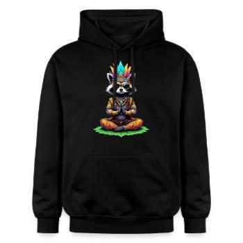 Hippie Meditation Waschbär 70er Jahre 60er Party - Gildan Unisex Softstyle® Midweight Hoodie - Schwarz - Vorne - Marisol (170cm) & Nik (191cm)