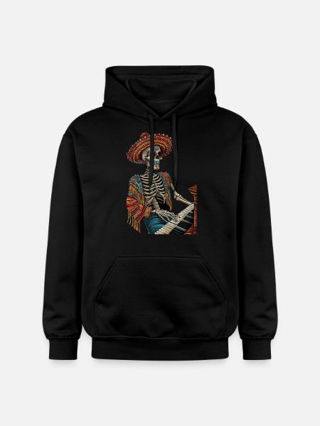 Piano Mexican Skeleton - Gildan Unisex Softstyle® Midweight Hoodie - black