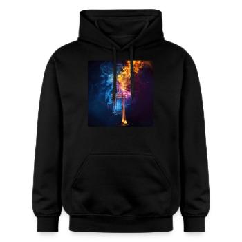 Trompete - Gildan Unisex Softstyle® Midweight Hoodie - Schwarz - Vorne - Marisol (170cm) & Nik (191cm)