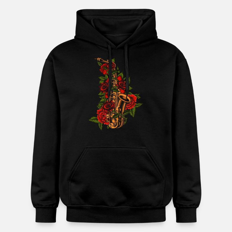 Saxophone Fleur Rose Floral - Sweat à capuche Softstyle® Gildan Unisexe - noir