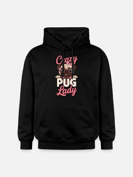 Crazy Pug Lady - Gildan Unisex Softstyle® Midweight Hoodie - black