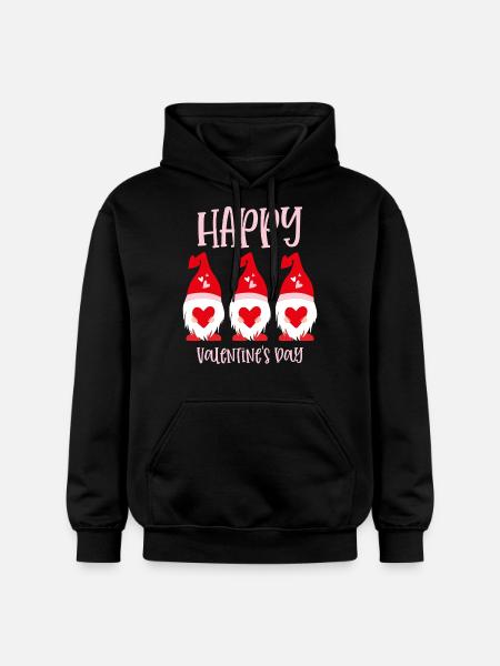 Gnome Happy Valentines Day - Gildan Unisex Softstyle® Midweight Hoodie - black