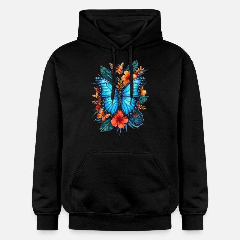 Papillon, Fleurs, Entomologiste - Sweat à capuche Softstyle® Gildan Unisexe - noir