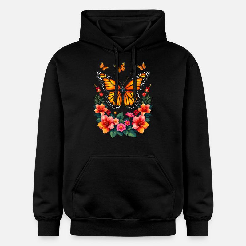 Papillon, Monarque, Fleurs, Entomologiste - Sweat à capuche Softstyle® Gildan Unisexe - noir