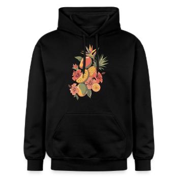 Exotische Früchte und Blumen Arrangement - Gildan Unisex Softstyle® Midweight Hoodie - Schwarz - Vorne - Marisol (170cm) & Nik (191cm)